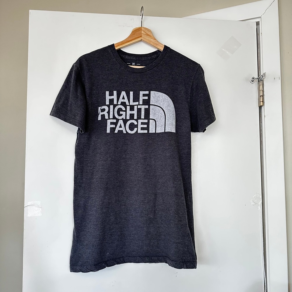 Inkfidel Half Right Face Military Humor Tee – North Face Parody Graphic Shirt M